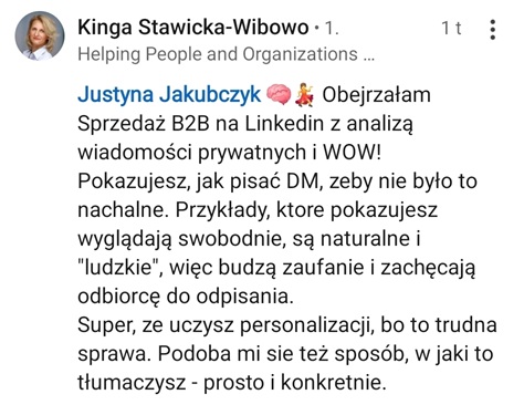 Justyna Jakubczyk sprzedaż B2B na LinkediN